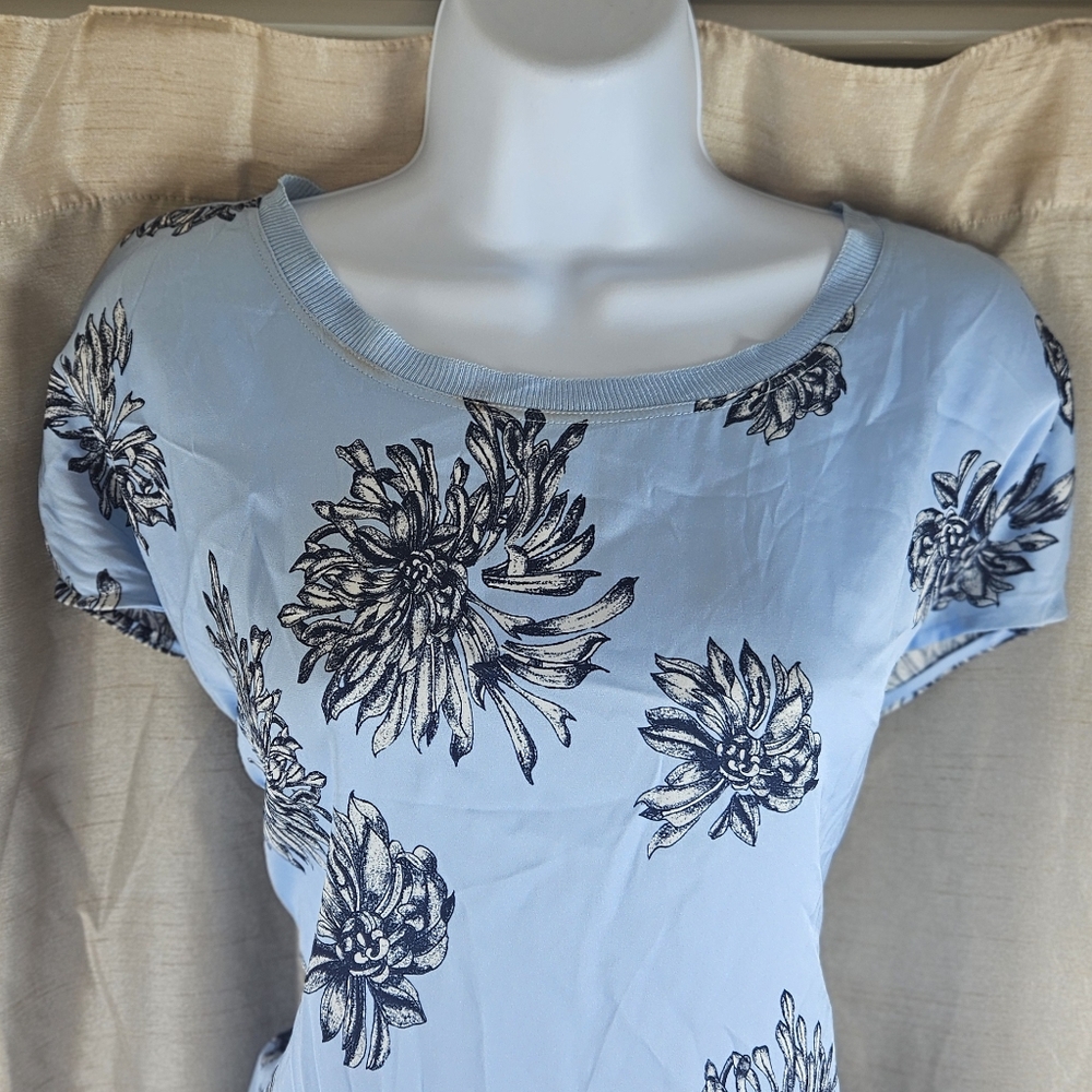 NWT Nordstrom blue floral silk blouse top Womens XLarge - Picture 7 of 8